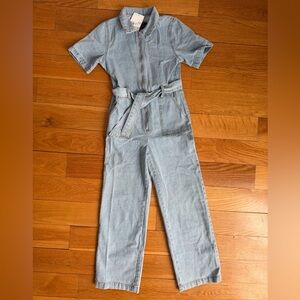 NEW Forever 21 Light Blue Denim Belted zip up Jumpsuit size 11/12